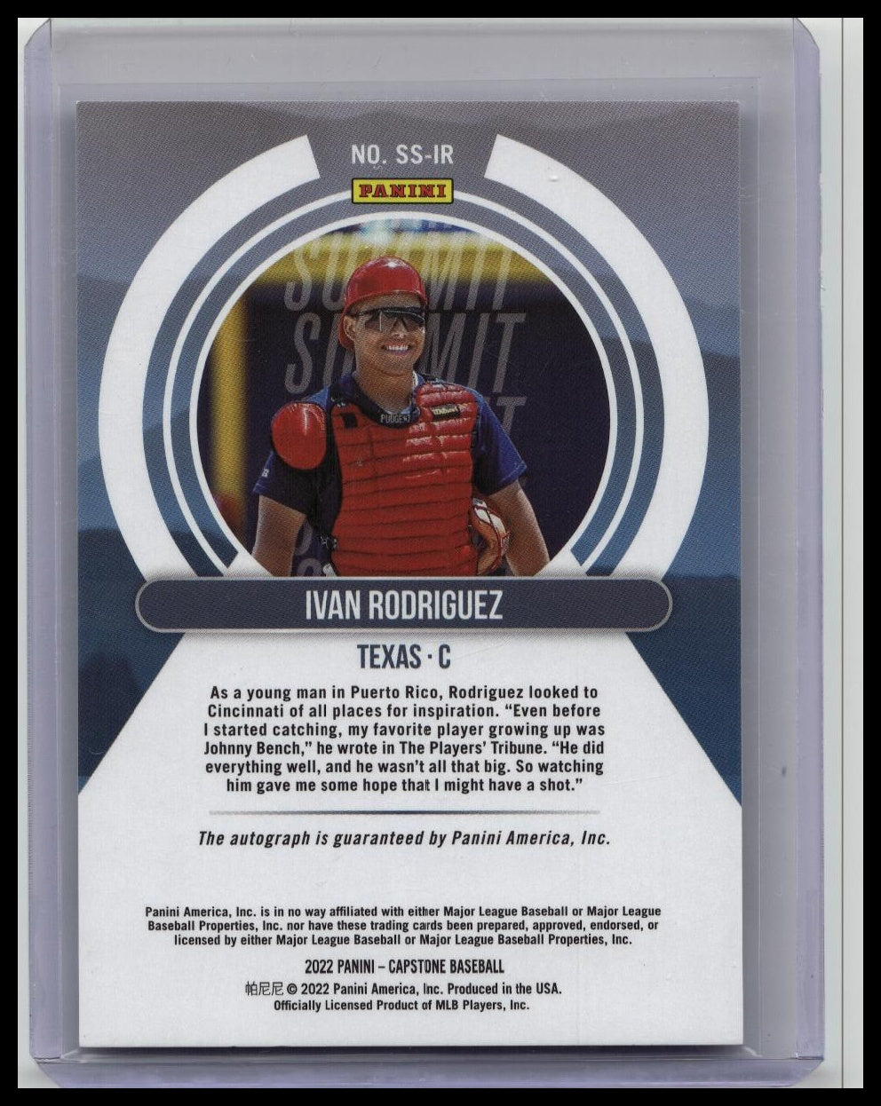 2022 PANINI CAPSTONE SUMMIT AUTO IVAN RODRIGUEZ RANGERS