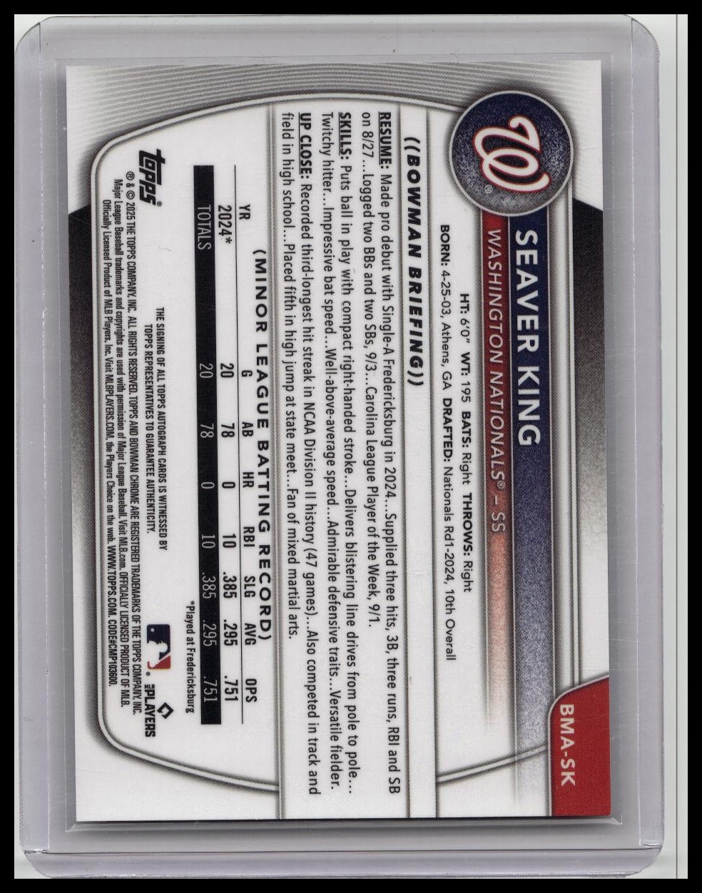 2025 Bowman Chrome Prospect Autographs Mega Mojo Seaver King Auto #BMA-SK