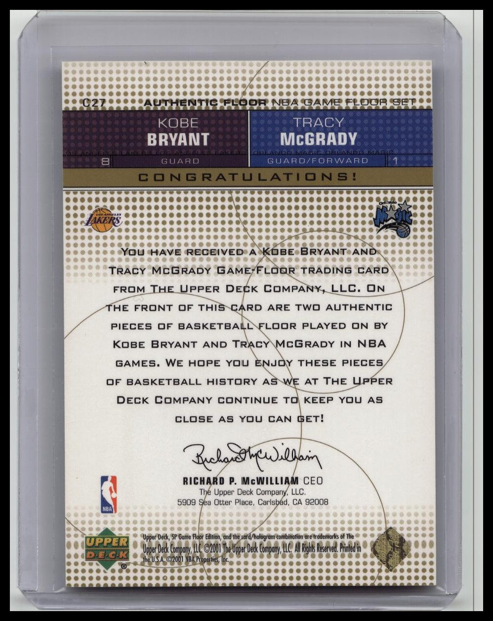2000-01 Kobe Bryant & Tracy McGrady SP Game Used Authentic Floor Gold #'d /100