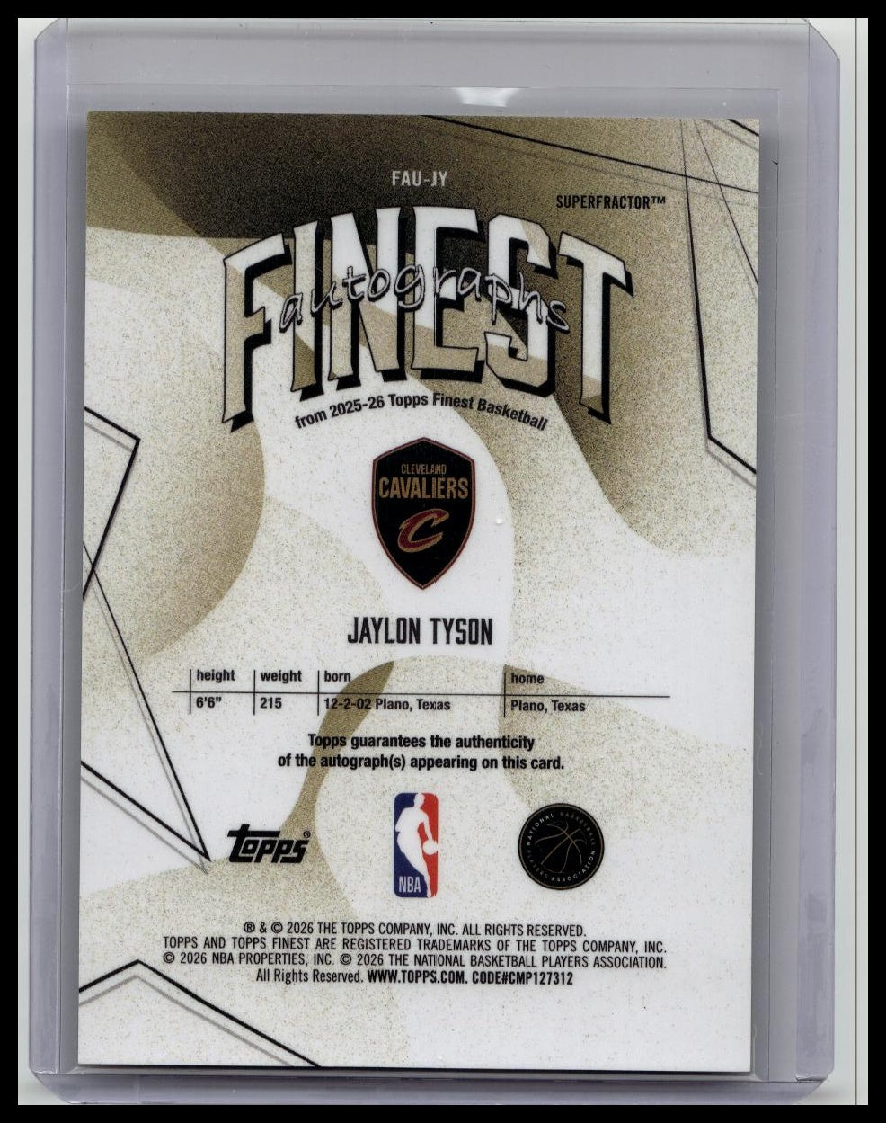 2025 Topps Finest - Autographs Jaylon Tyson Superfractor ONE OF ONE 1/1 Rookie Auto RC