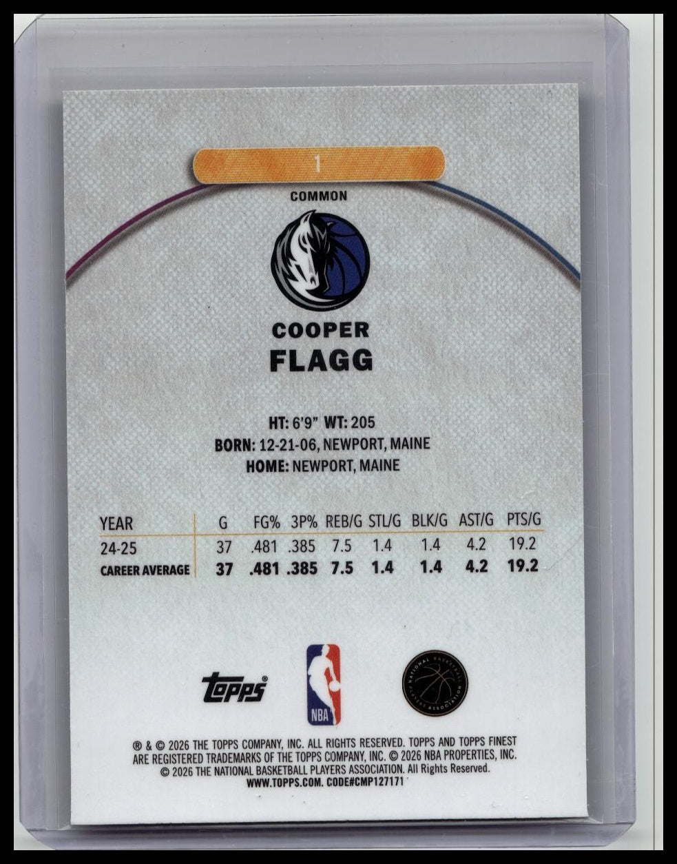 2025-26 Topps Finest Cooper Flagg Oil Spill Refractor #1 Common RC Mavs