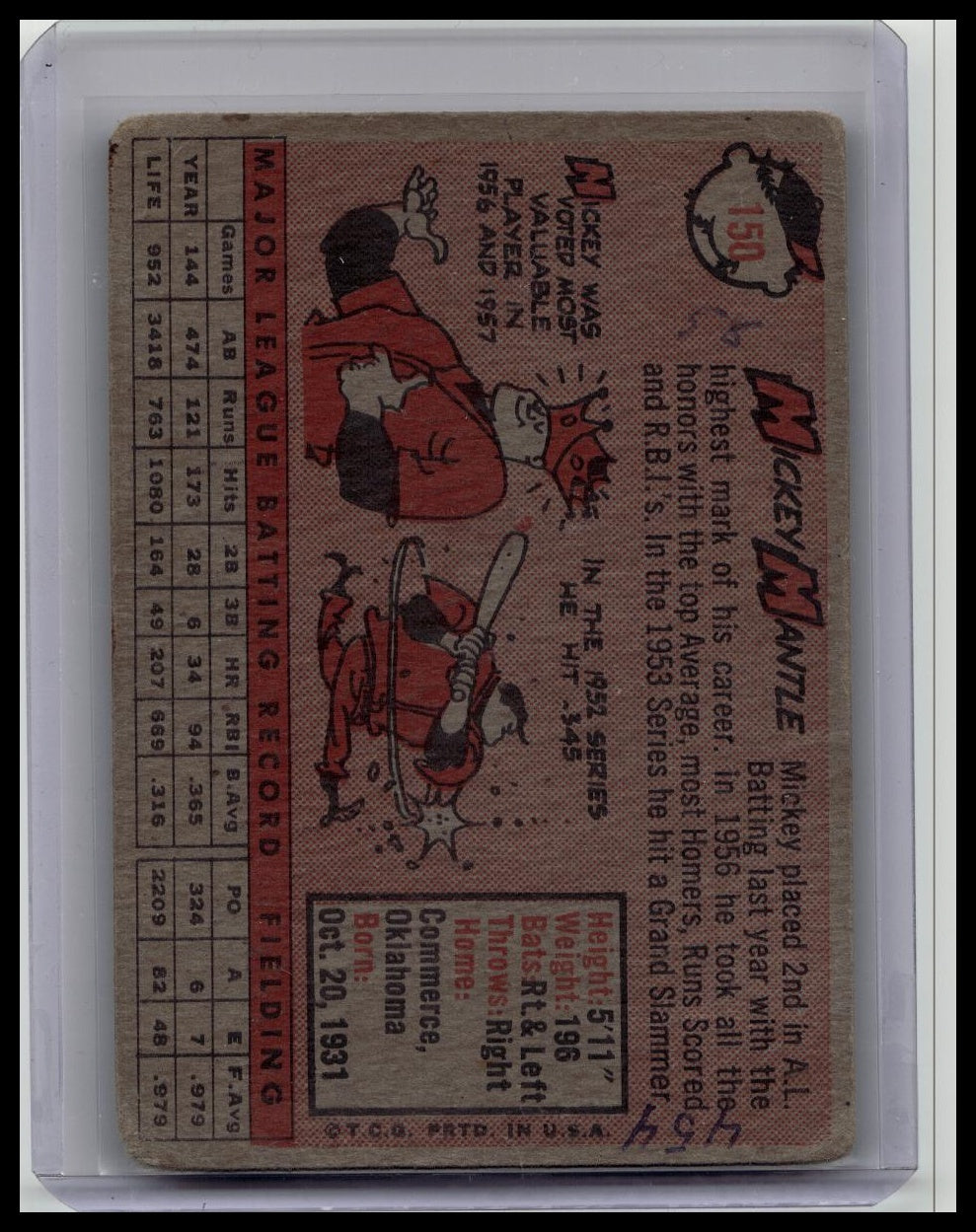 1958 Topps Mickey Mantle #150 HOF New York Yankees