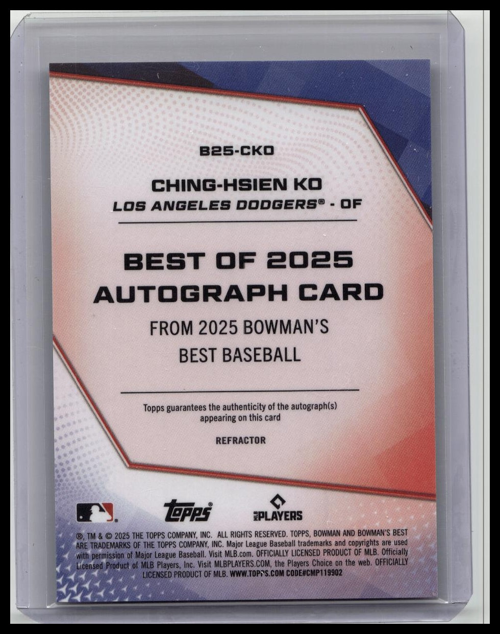 Ching-Hsien Ko 2025 Bowman's Best Auto Los Angeles Dodgers