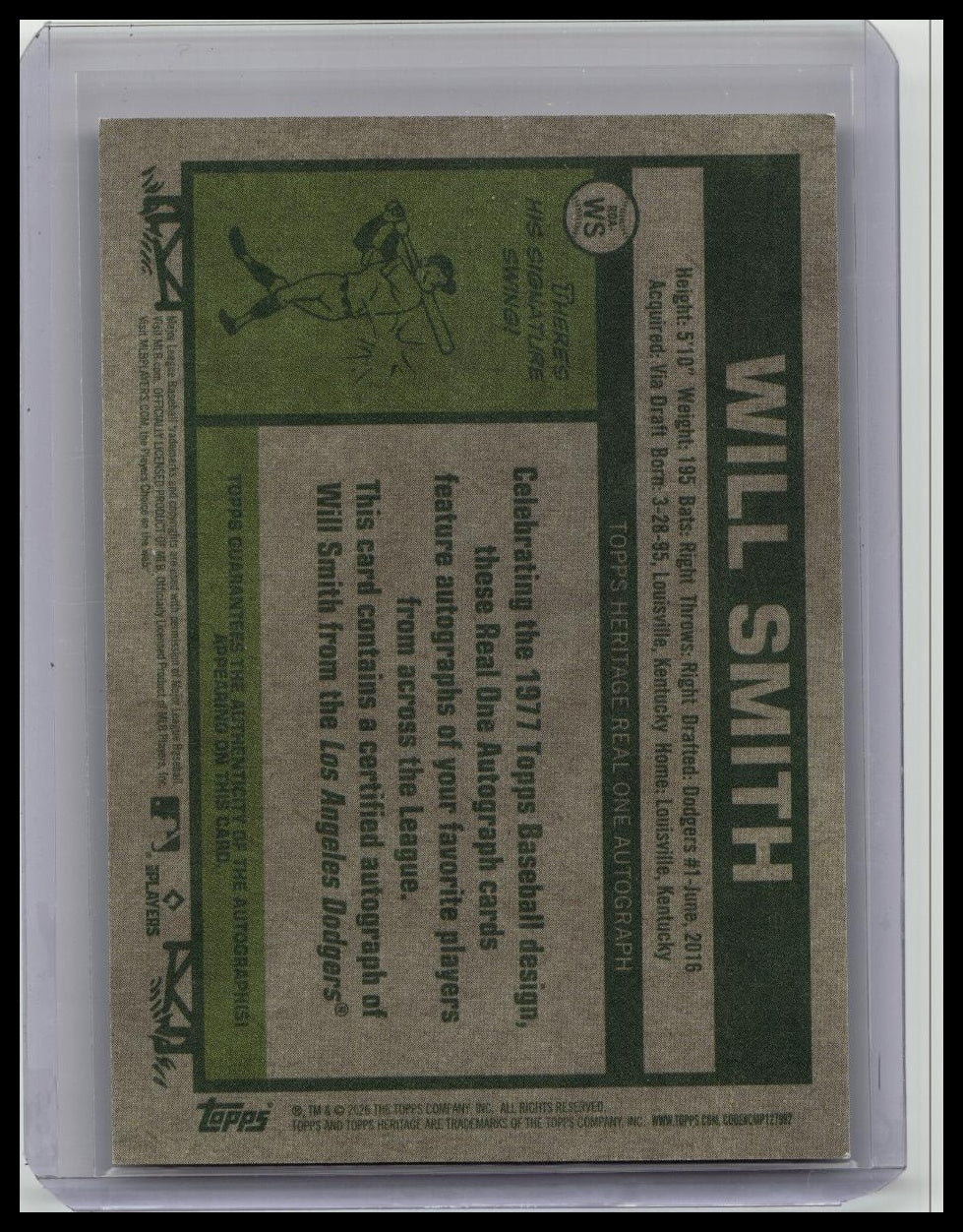 2026 Topps Heritage Will Smith Dodgers Real One Auto RED INK # /77 NL All Stars