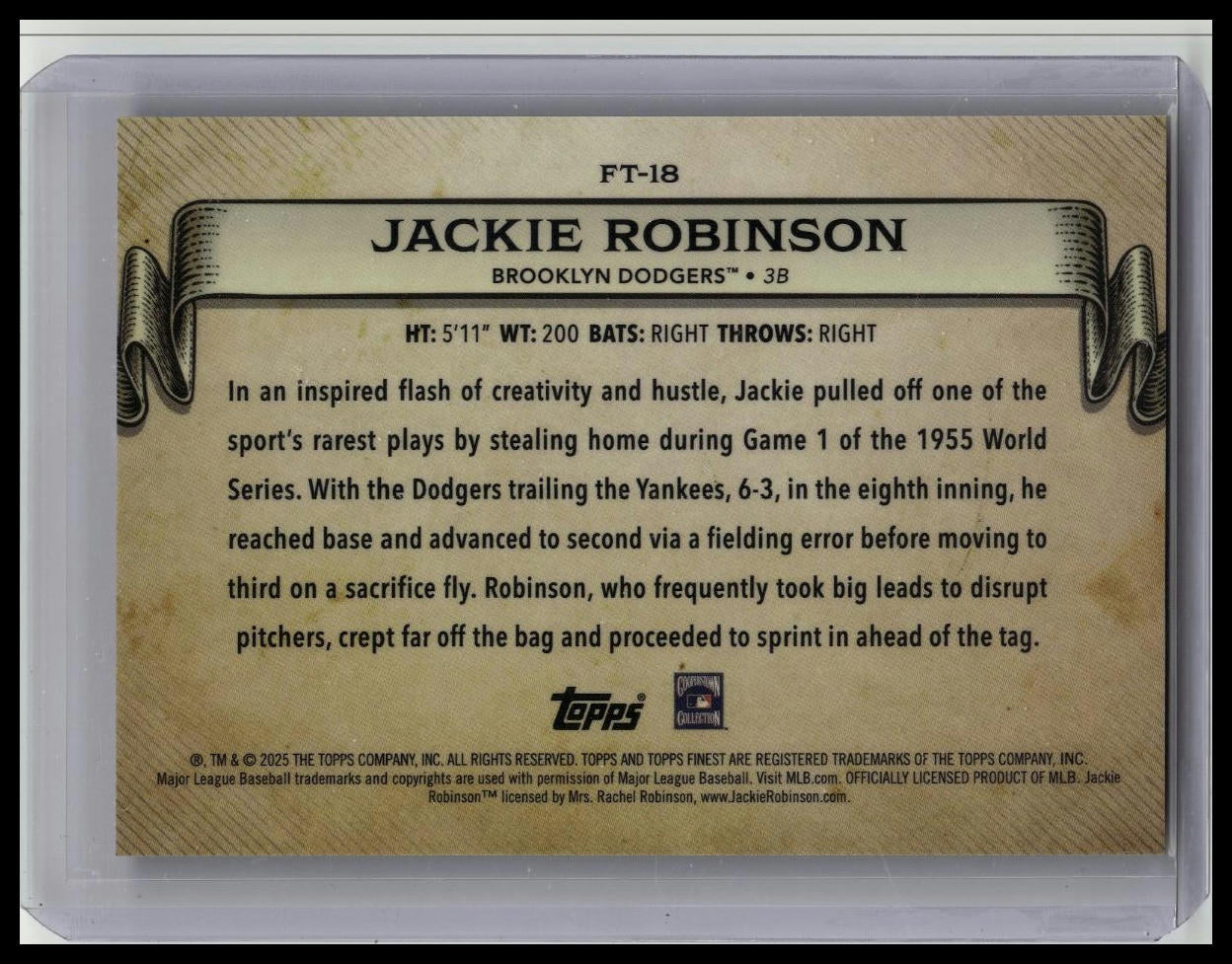2025 Finest Jackie Robinson Timelines Gold Refractor #/50 Dodgers