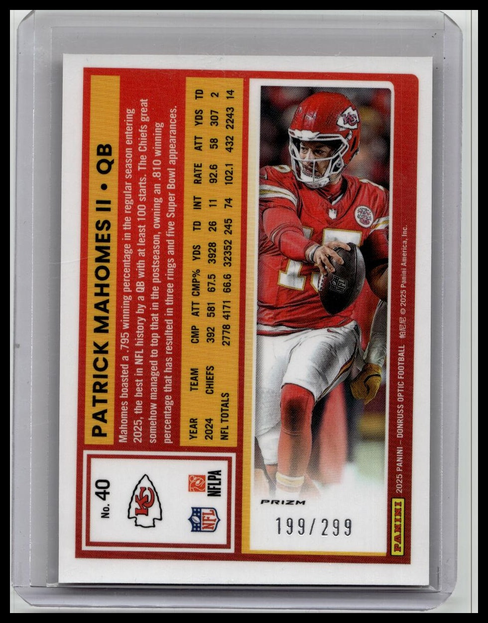 Panini Donruss Optic Patrick Mahomes II #40 Orange Prizm /299 Chiefs NFL