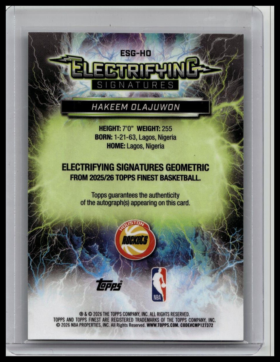 2025-26 Topps Finest Hakeem Olajuwon Green Geometric Electrifying Auto /75