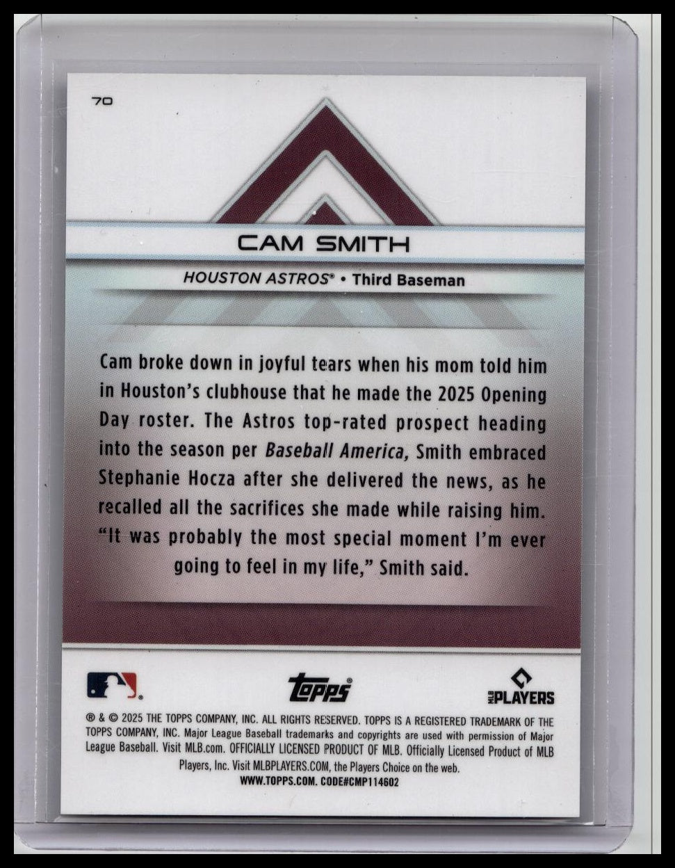 2025 Topps Transcendent #70 Cam Smith RC ROOKIE ASTROS