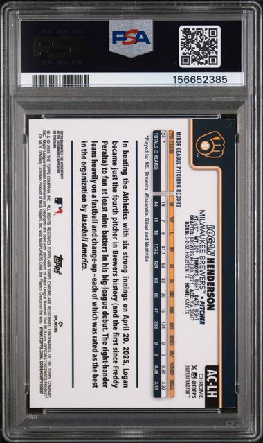 2025 TOPPS CHROME UPDATE AUTO LOGAN HENDERSON SUPERFRACTOR 1/1 PSA 9