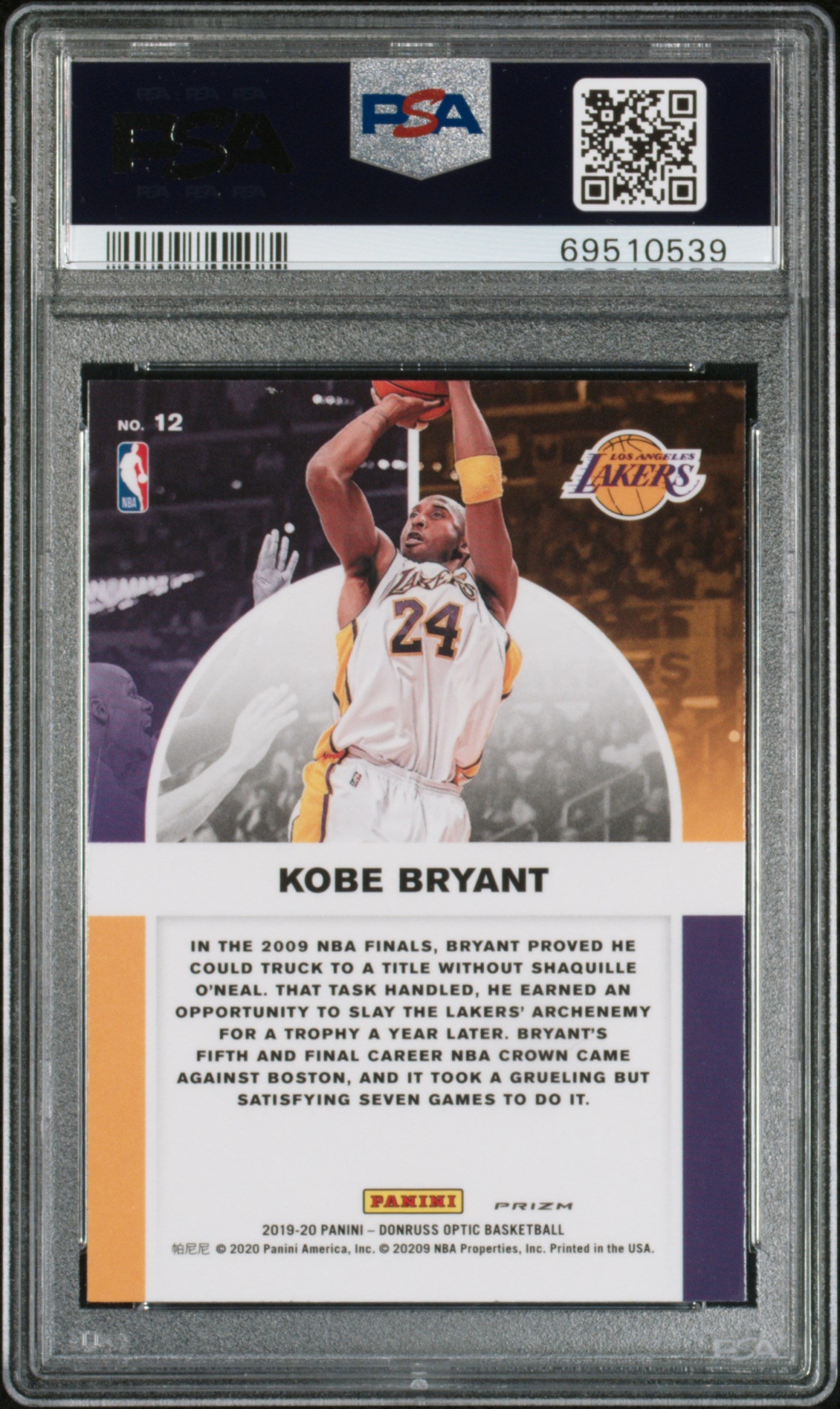 2019 PANINI DONRUSS OPTIC WINNER STAYS HOLO #12 KOBE BRYANT PSA 10