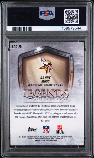 2025 TOPPS CHROME LEGENDS OF THE GRIDIRON RANDY MOSS PINK REF /250 PSA 10