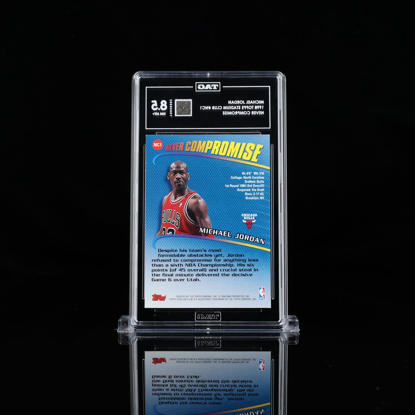 1998 STADIUM CLUB NEVER COMPROMISE #NC1 MICHAEL JORDAN HOF TAG 8.5