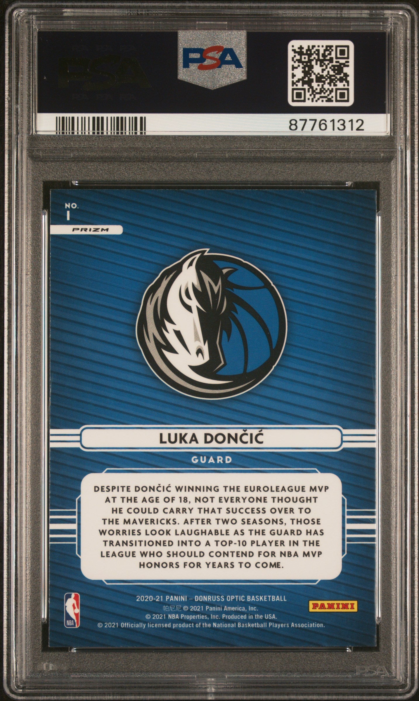 Luka Doncic 2020 DONRUSS OPTIC ELITE DOMINATORS FAST BREAK HOLO PSA 9