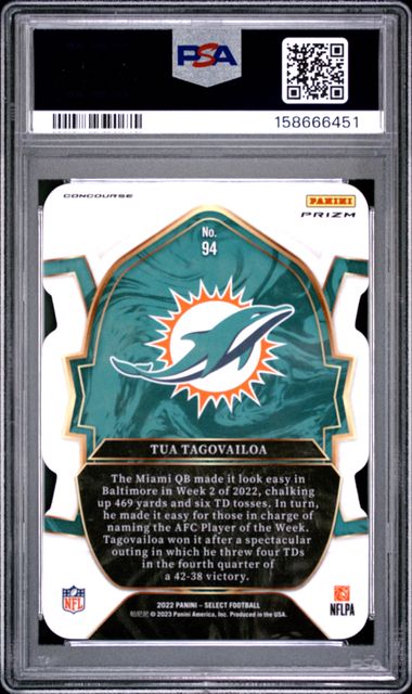 2022 PANINI SELECT #94 TUA TAGOVAILOA DIE-CUT ZEBRA PRIZM PSA 9