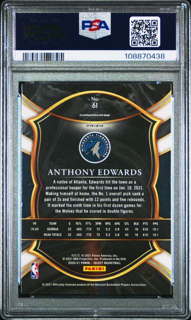 2020 Select Anthony Edwards (RC) Red White Orange Shimmer #61 PSA MINT 9
