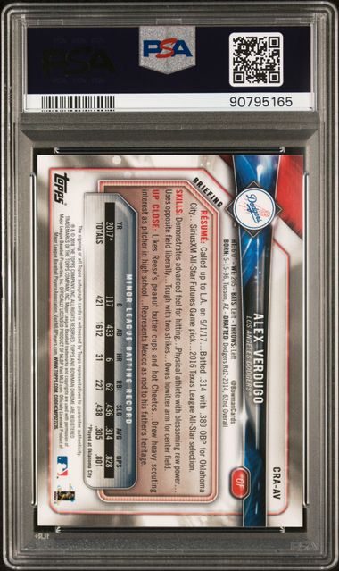 2018 BOWMAN ROOKIE AUTO CHROME #AV ALEX VERDUGO BLUE /150 PSA 9