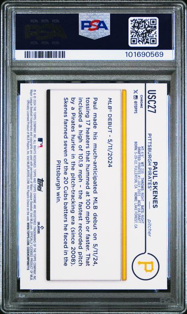 2024 Topps Chrome Update Series Paul Skenes #USC27 Rookie Debut PSA 10
