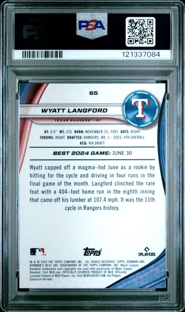 2024 BOWMAN'S BEST WYATT LANGFORD ROOKIE GREEN MINI DIAMOND /99 PSA 10
