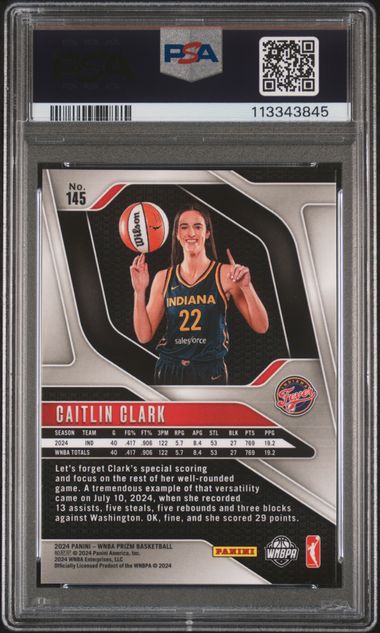 2024 PANINI PRIZM WNBA #145 CAITLIN CLARK ROOKIE ICE RC PSA 10