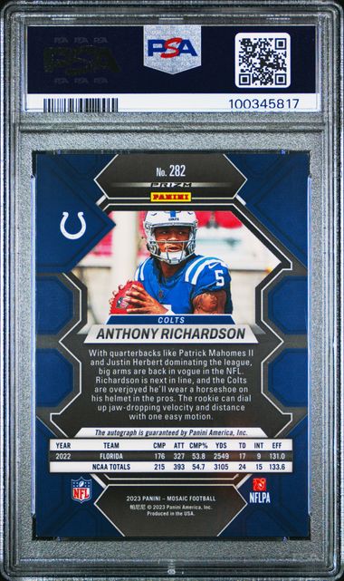 ANTHONY RICHARDSON 2023 MOSAIC ROOKIE SILVER MOSAIC PRIZM RC AUTO PSA 9