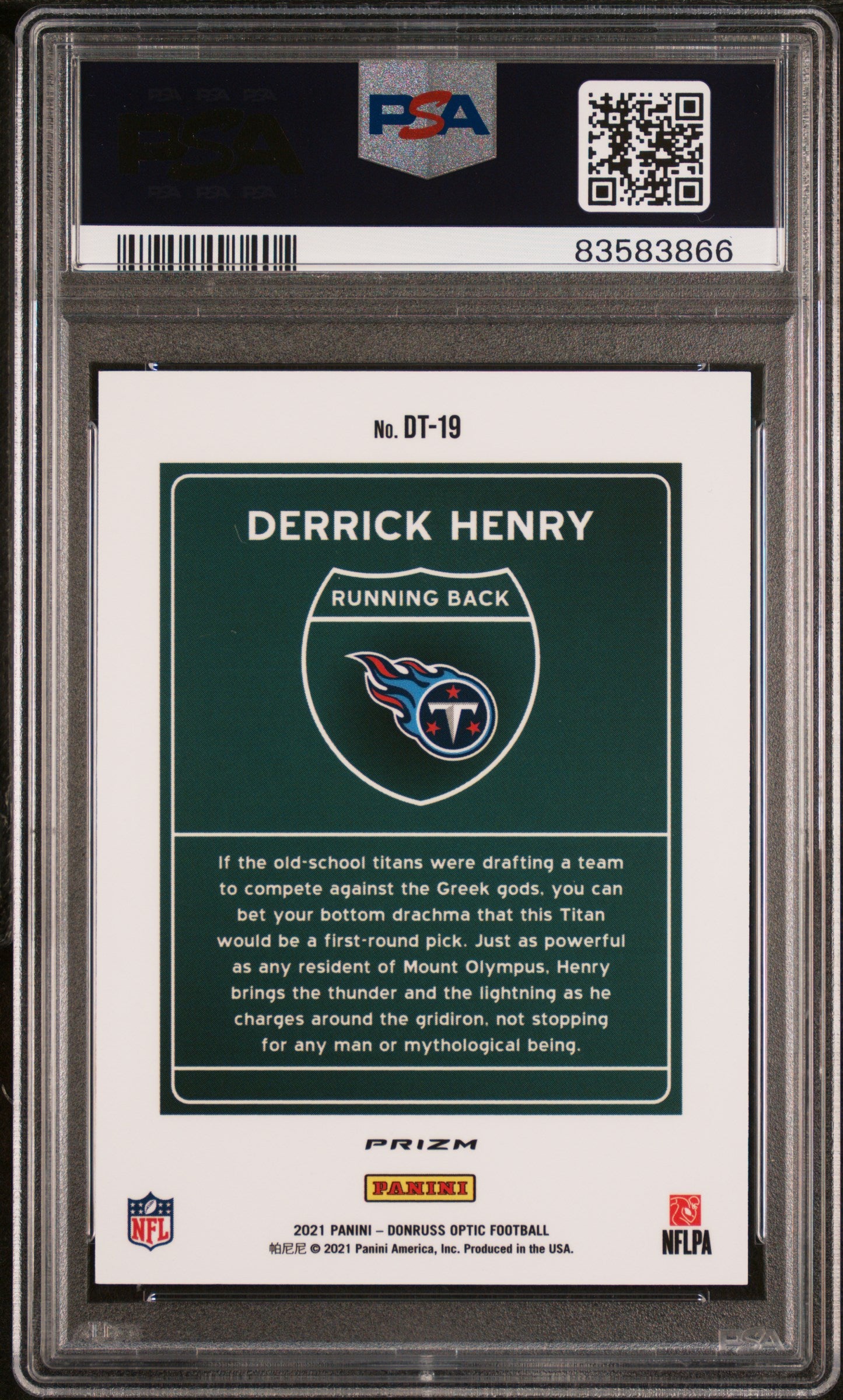2021 DERRICK HENRY DONRUSS OPTIC DOWNTOWN CASE HIT PSA 9 MINT #DT19 RAVENS