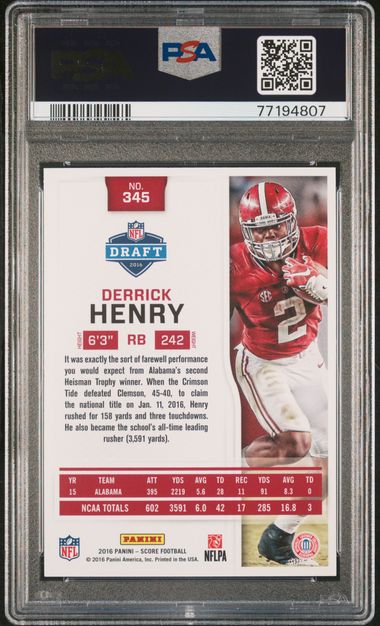 2016 Panini Score Derrick Henry Rookie #345 PSA 10