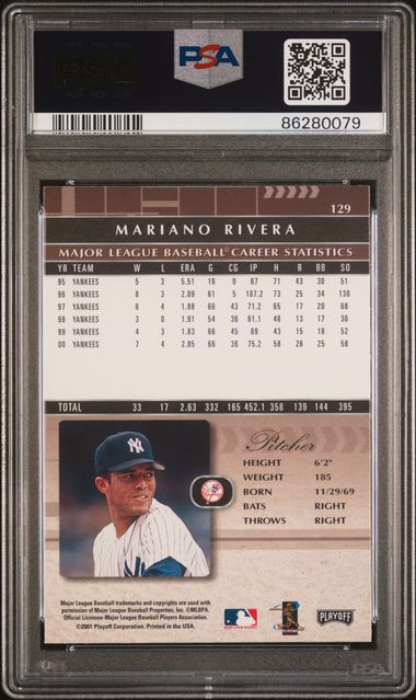 2001 PLAYOFF ABSOLUTE MEMORABILIA MEMORABILIA #129 MARIANO RIVERA PSA 10