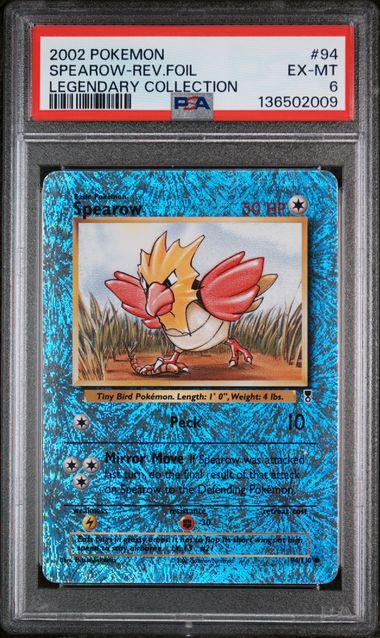 2002 POKEMON LEGENDARY COLLECTION #94 SPEAROW-REV.FOIL LEGENDARY COLLECTION PSA 6