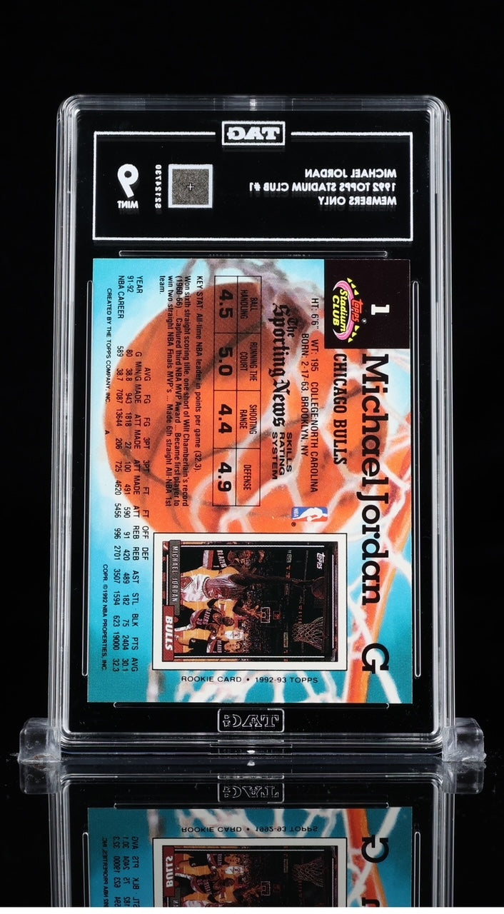 1992 STADIUM CLUB MEMBERS ONLY #1 MICHAEL JORDAN HOF TAG 9 MINT BULLS