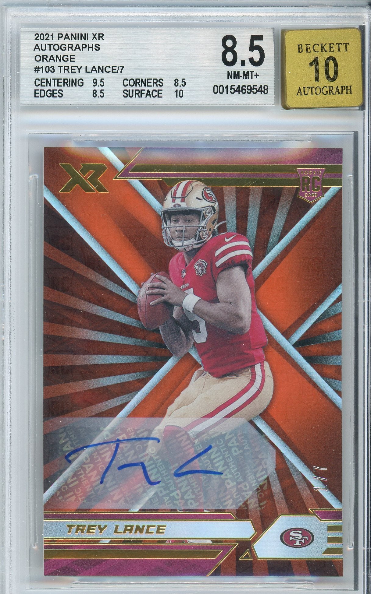 2021 XR Trey Lance Orange Autographs Rookie BGS 8.5 Near Mint / Mint +