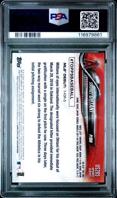 PSA 10 SHOHEI OHTANI/OTANI 2018 TOPPS UPDATE Rookie Debut LA ANGELS RC GEM MINT