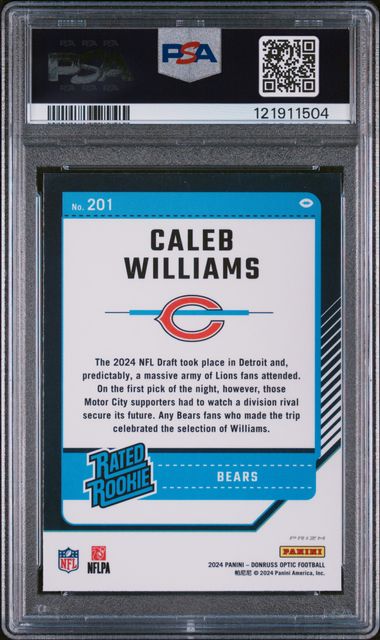 2024 Donruss Optic Purple Shock Caleb Williams Rated Rookie PSA 9