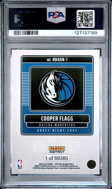 2025 PANINI INSTANT NBA DRAFT NIGHT #1 COOPER FLAGG ROOKIE PSA 9