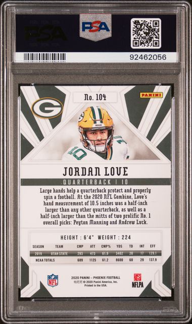2020 PANINI PHOENIX #104 JORDAN LOVE FIRE BURST PSA 10