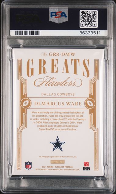 2022 Panini Flawless #GR8-DMW DeMarcus Ware Greats Silver #/15 PSA 8