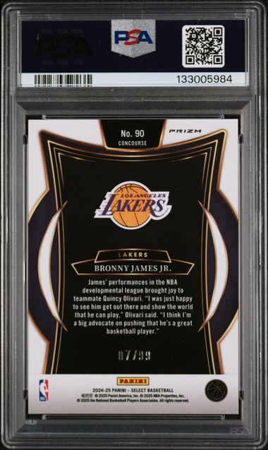 2024 PANINI SELECT #90 BRONNY JAMES JR. WHITE WAVE PSA 9