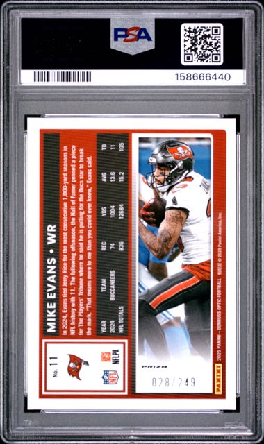 2025 PANINI DONRUSS OPTIC #11 MIKE EVANS BLUE /249 PSA 10