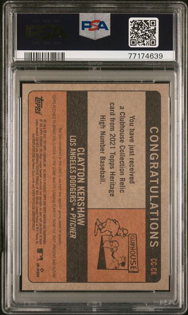 2021 Topps Heritage High Number Clubhouse Collection Relics Clayton Kershaw PSA 9