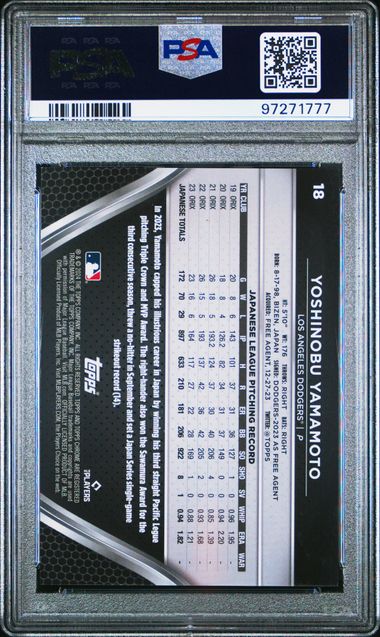 2024 Topps Chrome Black - Yoshinobu Yamamoto #18 Blue Lava /75 (RC) PSA 9