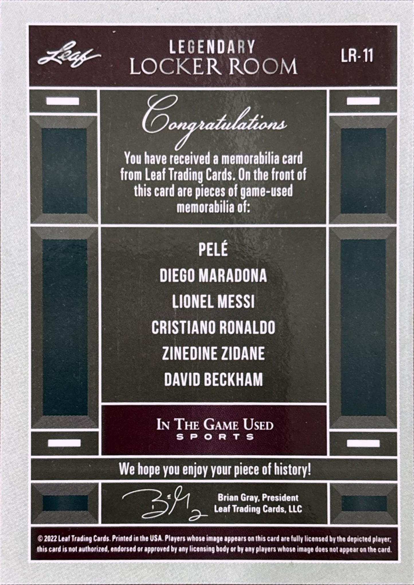 2022 Leaf Legendary Locker Room Pele Maradona Messi Ronaldo Etc. 6 Relic /20