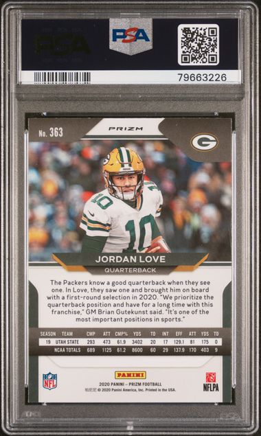 2020 PANINI PRIZM #363 JORDAN LOVE DISCO PRIZM ROOKE PSA 9
