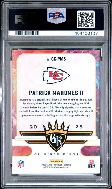 2025 PANINI DONRUSS GRIDIRON KINGS PATRICK MAHOMES II STUDIO SERIES /100 PSA 8