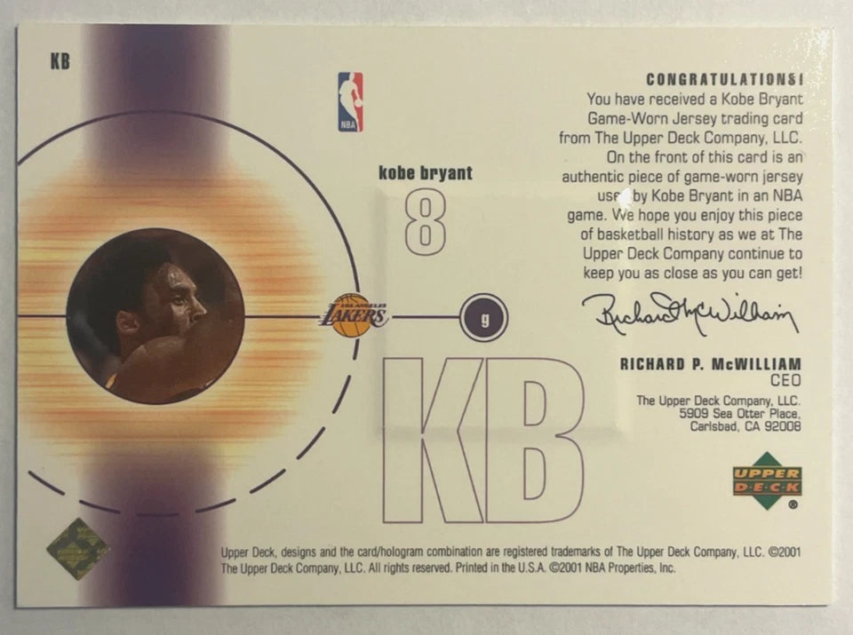2001-02 Kobe Bryant Upper Deck Game Jersey Patch #KB