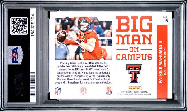 2017 PANINI SCORE BIG MAN ON CAMPUS #6 PATRICK MAHOMES II PSA 9