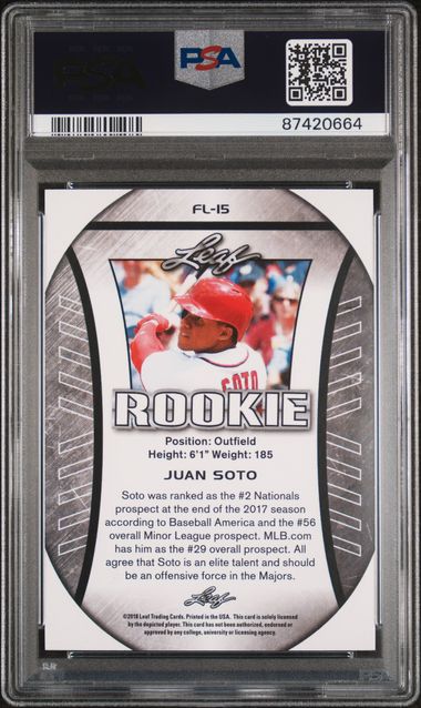 2018 LEAF SPECIAL RELEASE ROOKIE EXCLUSIVE FLAG #FL-15 JUAN SOTO PSA 10