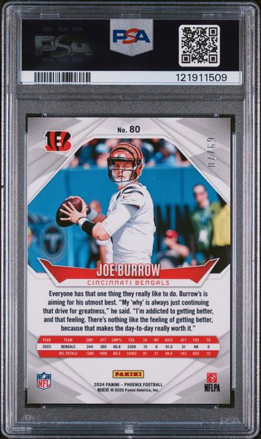 2024 Panini Phoenix Joe Burrow #80 Blue Hyper #69/70 PSA 9