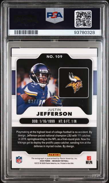 2020 Panini Obsidian Justin Jefferson RC Auto /75- PSA 10 AUTO