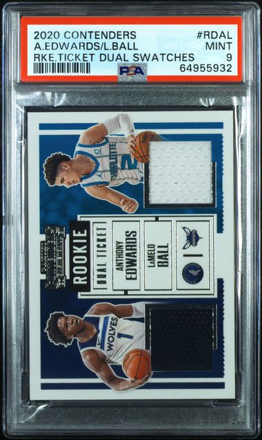 2020 PANINI CONTENDERS ROOKIE TICKET DUAL SWATCHES A.EDWARDS / L.BALL PSA 9