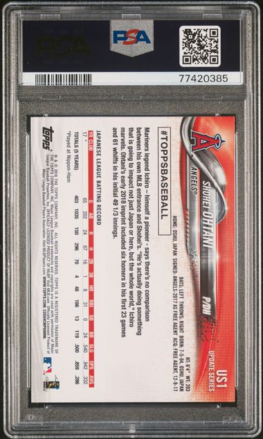 2018 TOPPS UPDATE #US1 SHOHEI OHTANI ROOKIE PSA 9