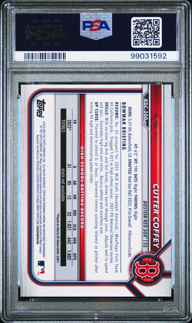 2022 BOWMAN DRAFT CHROME SAPPHIRE EDITION CUTTER COFFEY RED 1/5 PSA 8